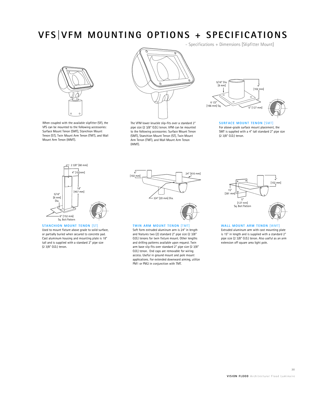 Cooper Lighting Vision Flood manual S V F M M O U N T I N G O P T I O N S + Specification S 