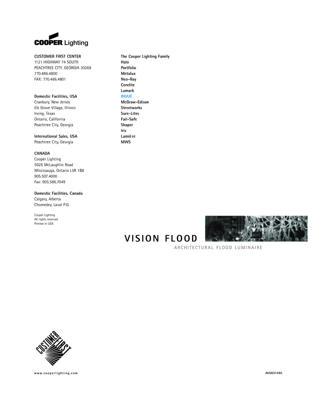 Cooper Lighting Vision Flood manual Invue, Canada 