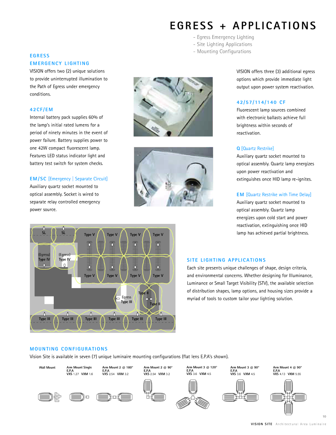 Cooper Lighting Vision Site manual R E S S E R G E N C Y L I G H T I N G, T E L I G H T I N G a P P L I C a T I O N S 