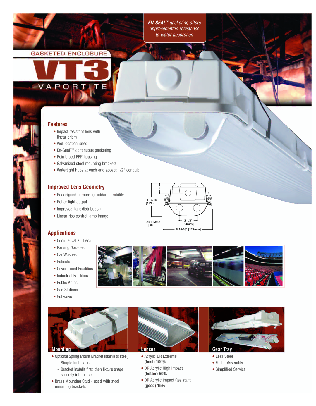 Cooper Lighting VT3 manual Features, Improved Lens Geometry, Applications 