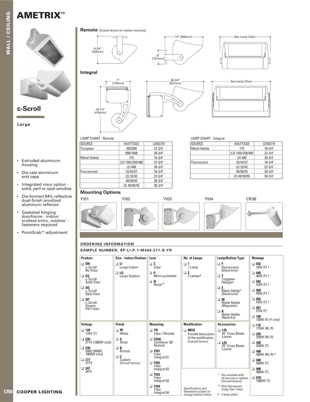 Cooper Lighting Wall/Ceiling Lighting specifications Integral, Mounting Options 