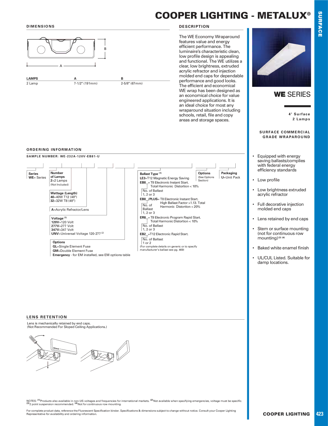 Cooper Lighting WE Series dimensions Cooper Lighting Metalux, Surface 