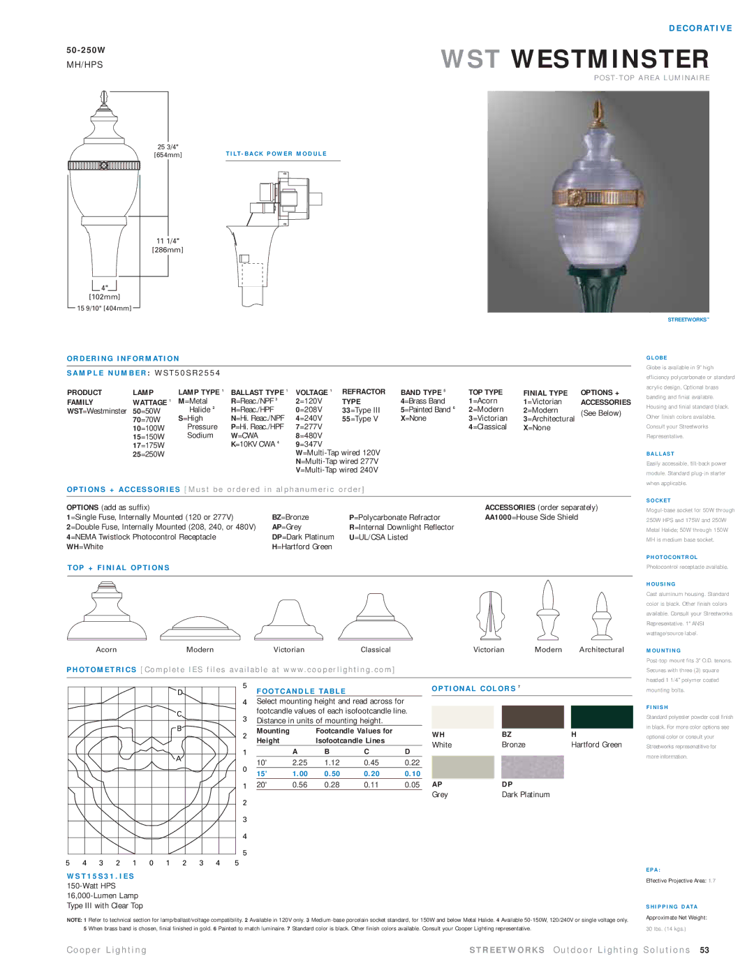 Cooper Lighting WST50SR2554 manual Product Lamp Lamp Type, =Cwa 