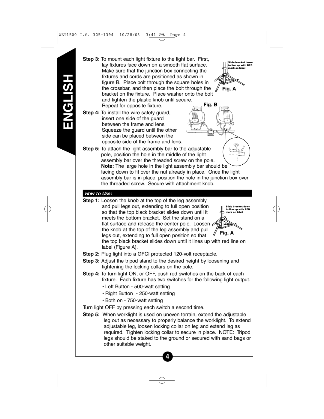 Cooper Lighting WZT1500 instruction manual How to Use, Fig. a 