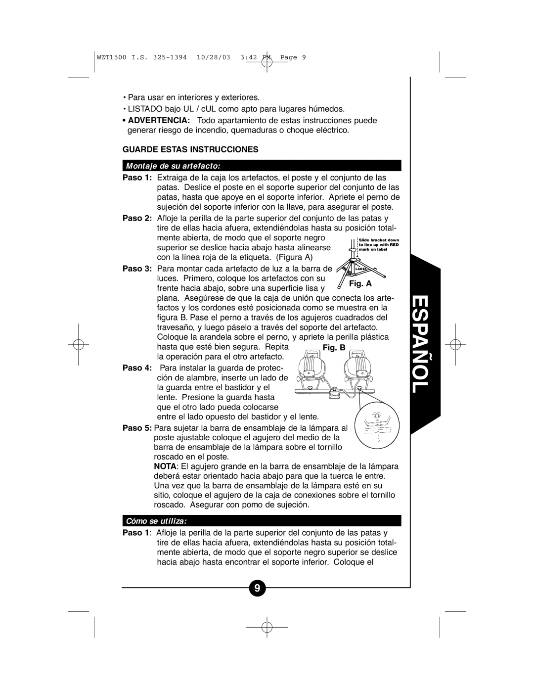 Cooper Lighting WZT1500 instruction manual Montaje de su artefacto, Cómo se utiliza 