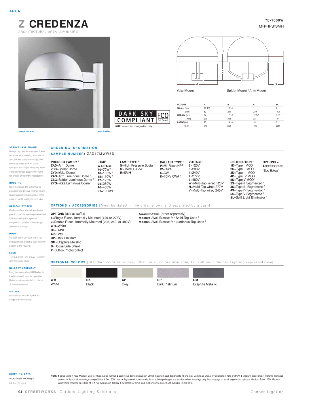 Cooper Lighting ZAD17MWW3D manual D E R I N G I N F O R M At I O N, Wattage, =Cwa, =Smh =Cwi 