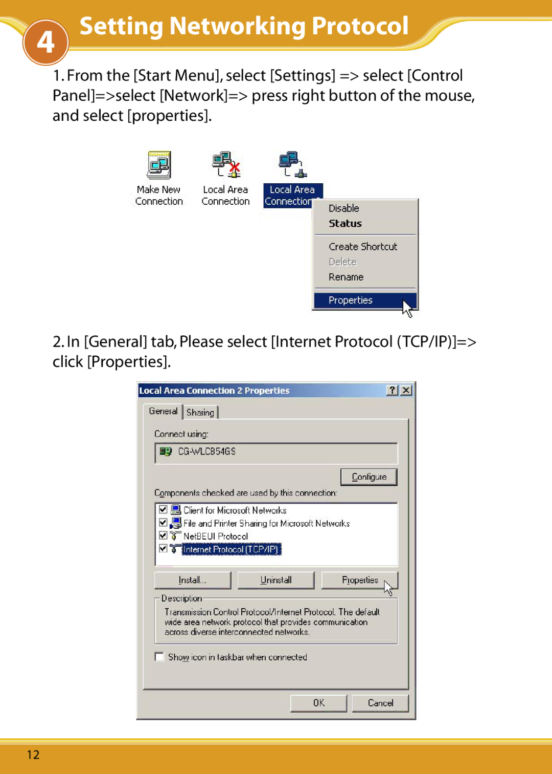 Corega 108M user manual Setting Networking Protocol 