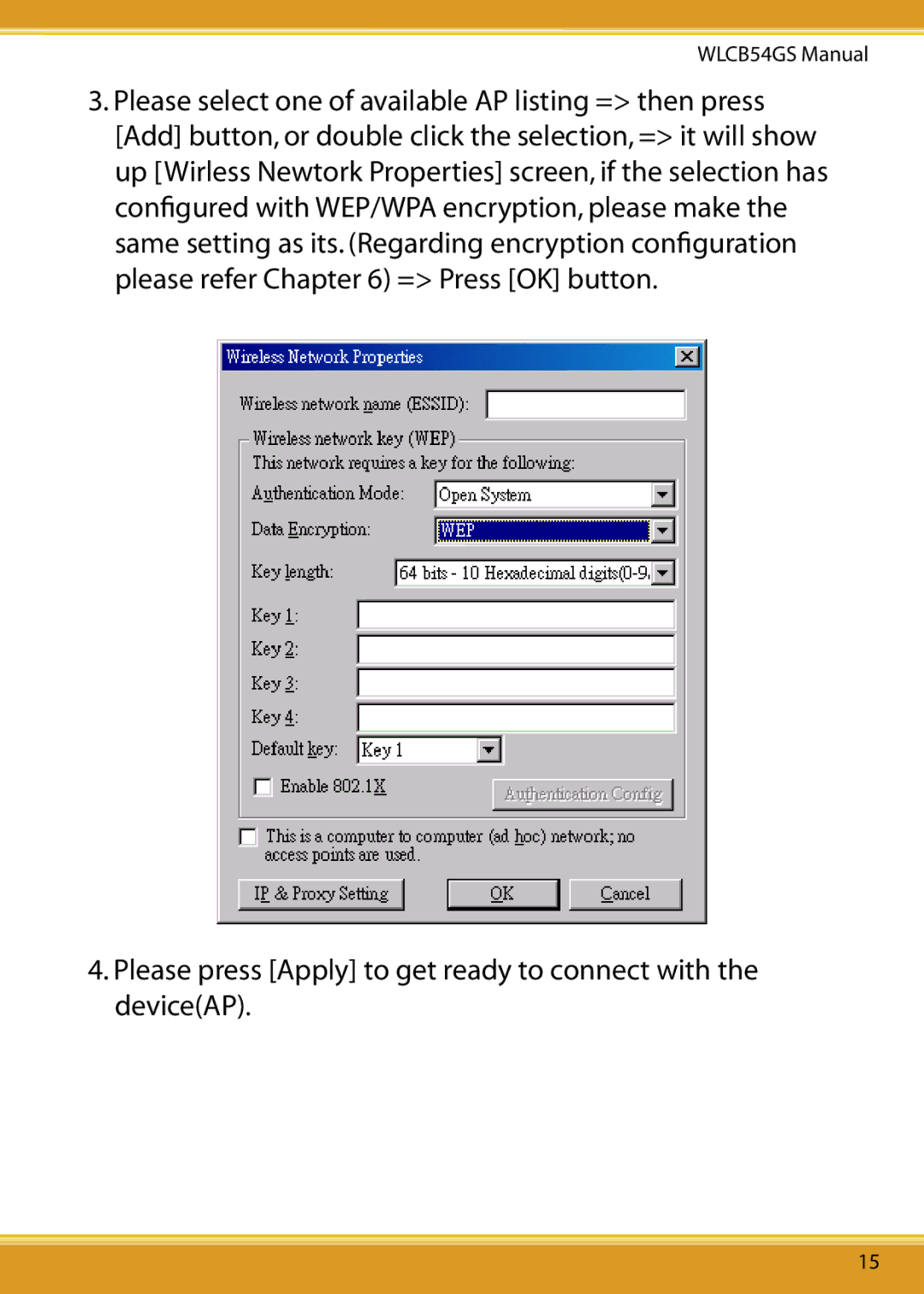 Corega 108M user manual Please press Apply to get ready to connect with the deviceAP 