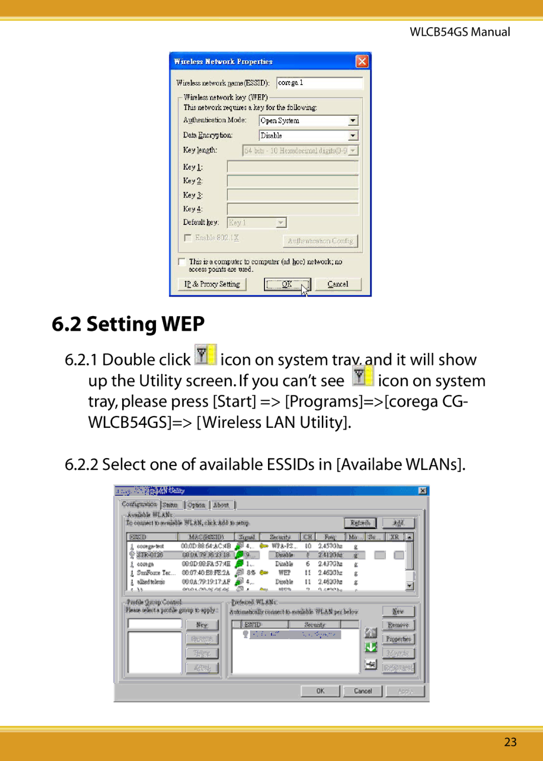 Corega 108M user manual Setting WEP 