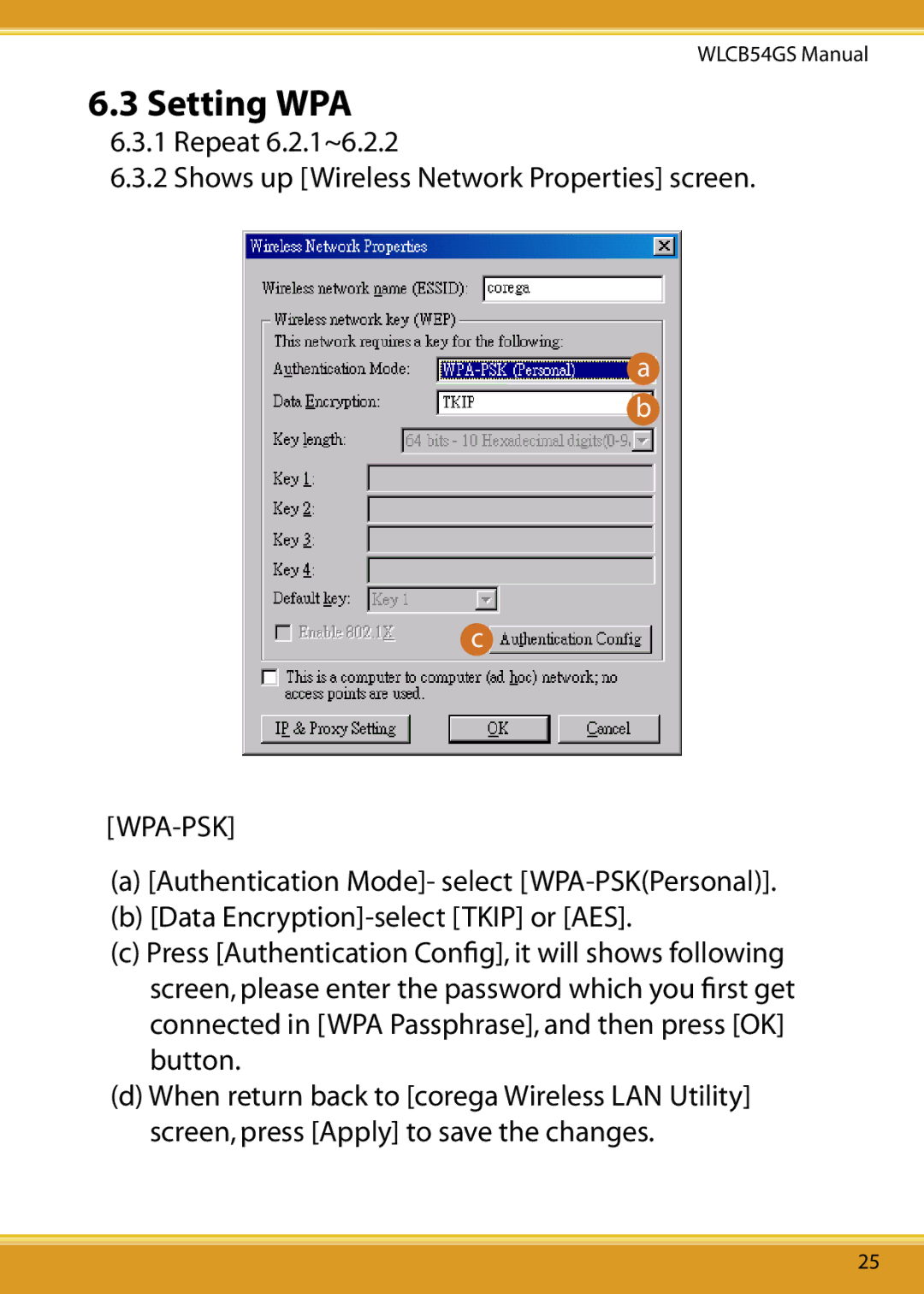 Corega 108M user manual Setting WPA, Wpa-Psk 