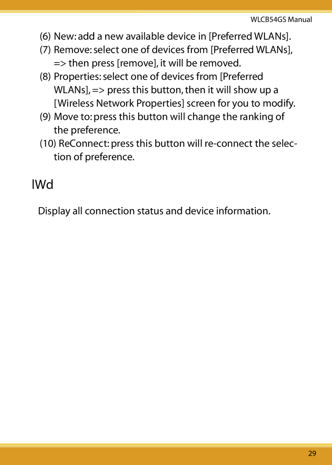 Corega 108M user manual Status, New add a new available device in Preferred WLANs 