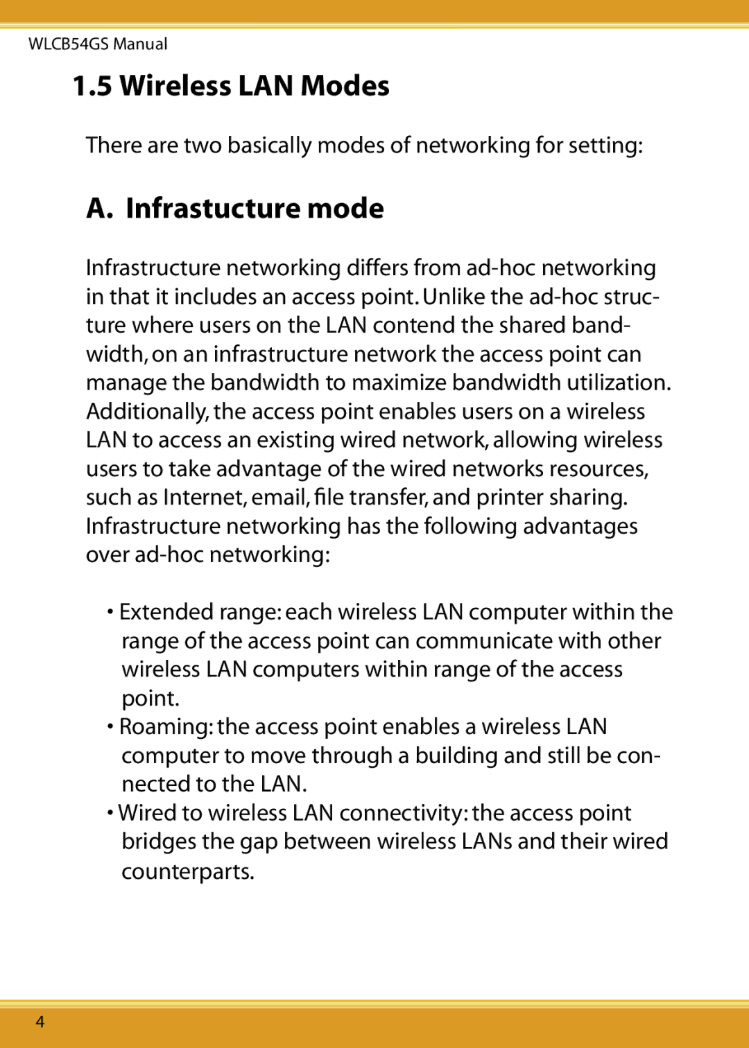 Corega 108M user manual Wireless LAN Modes, Infrastucture mode 