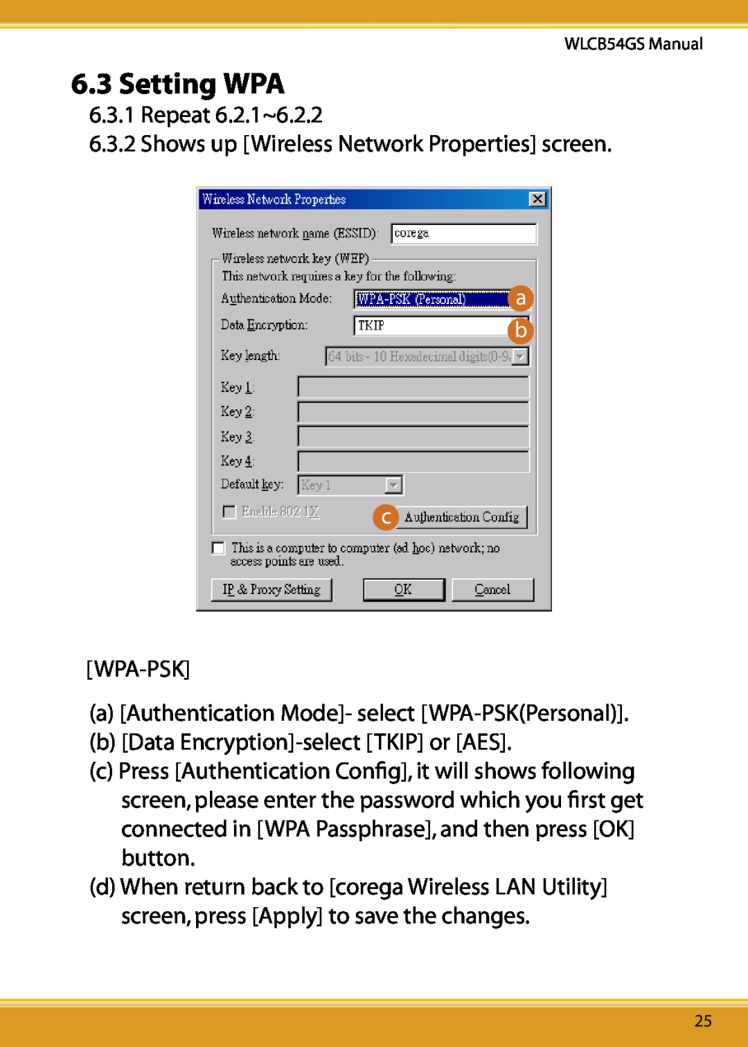 Corega 108M user manual Setting WPA 