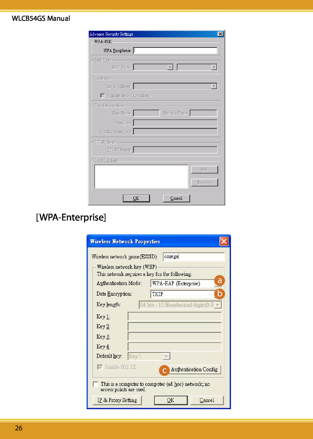 Corega 108M user manual WPA-Enterprise, a b c 