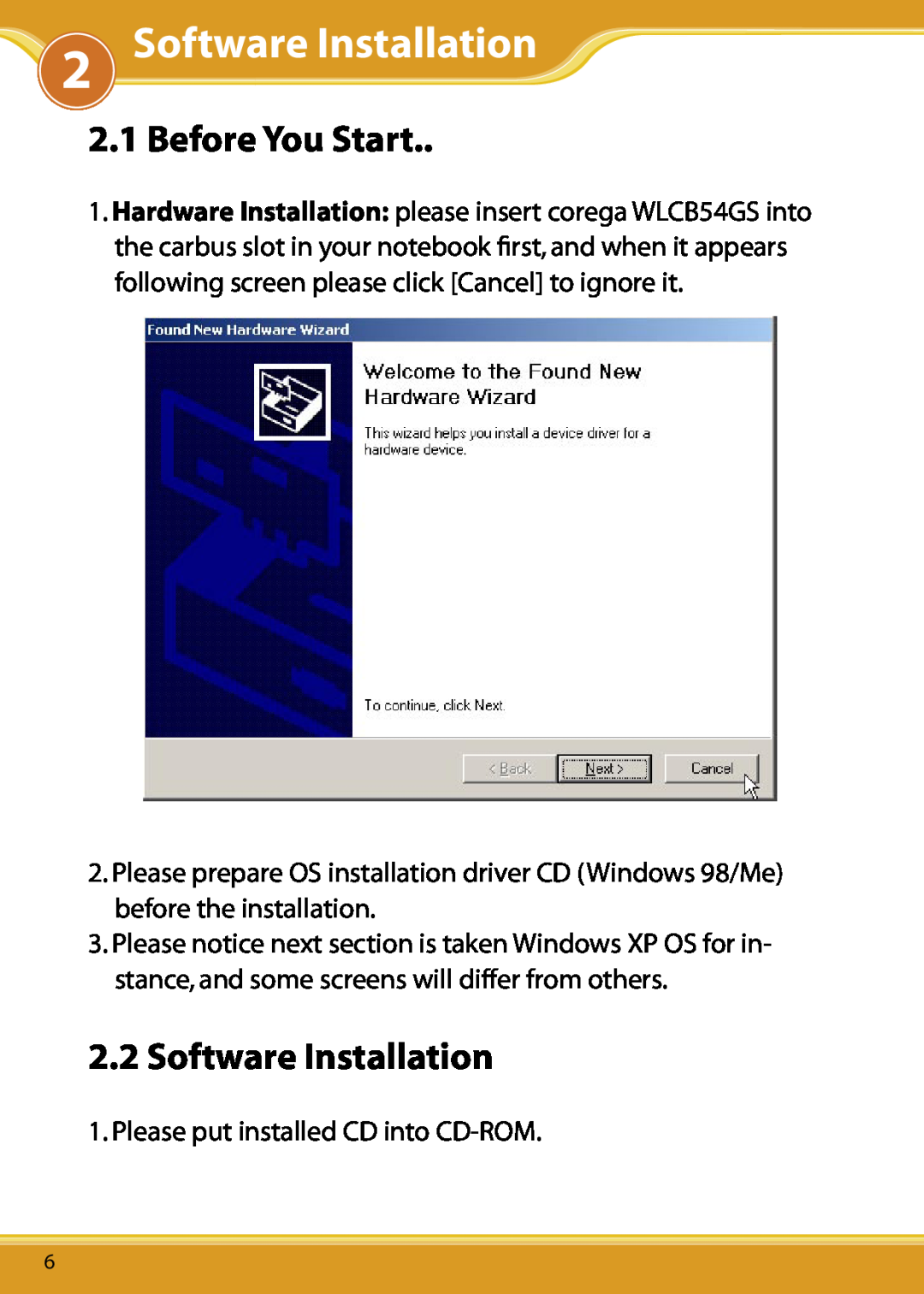 Corega 108M user manual Software Installation, Before You Start 