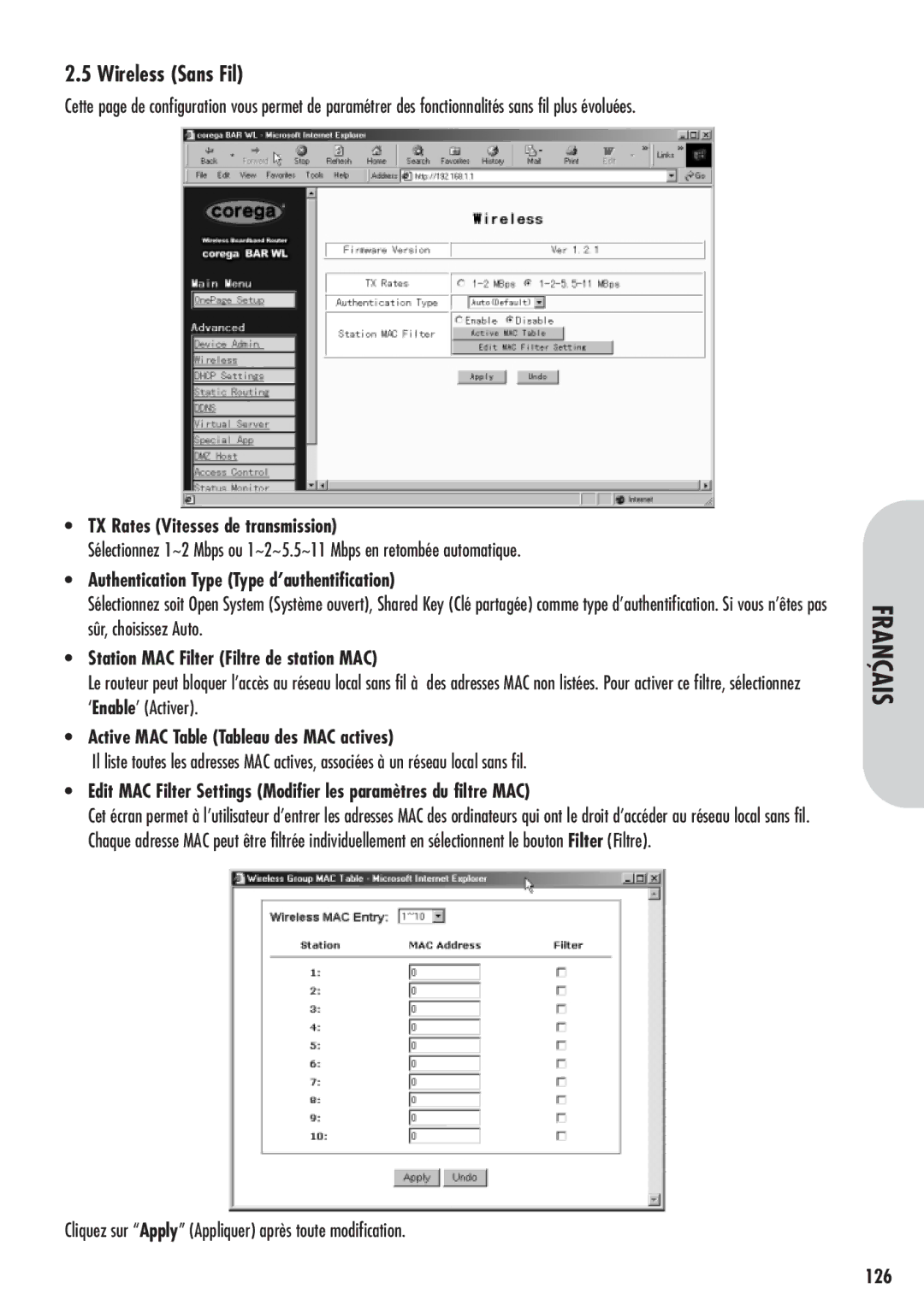 Corega 613-00041-01 manual Wireless Sans Fil 