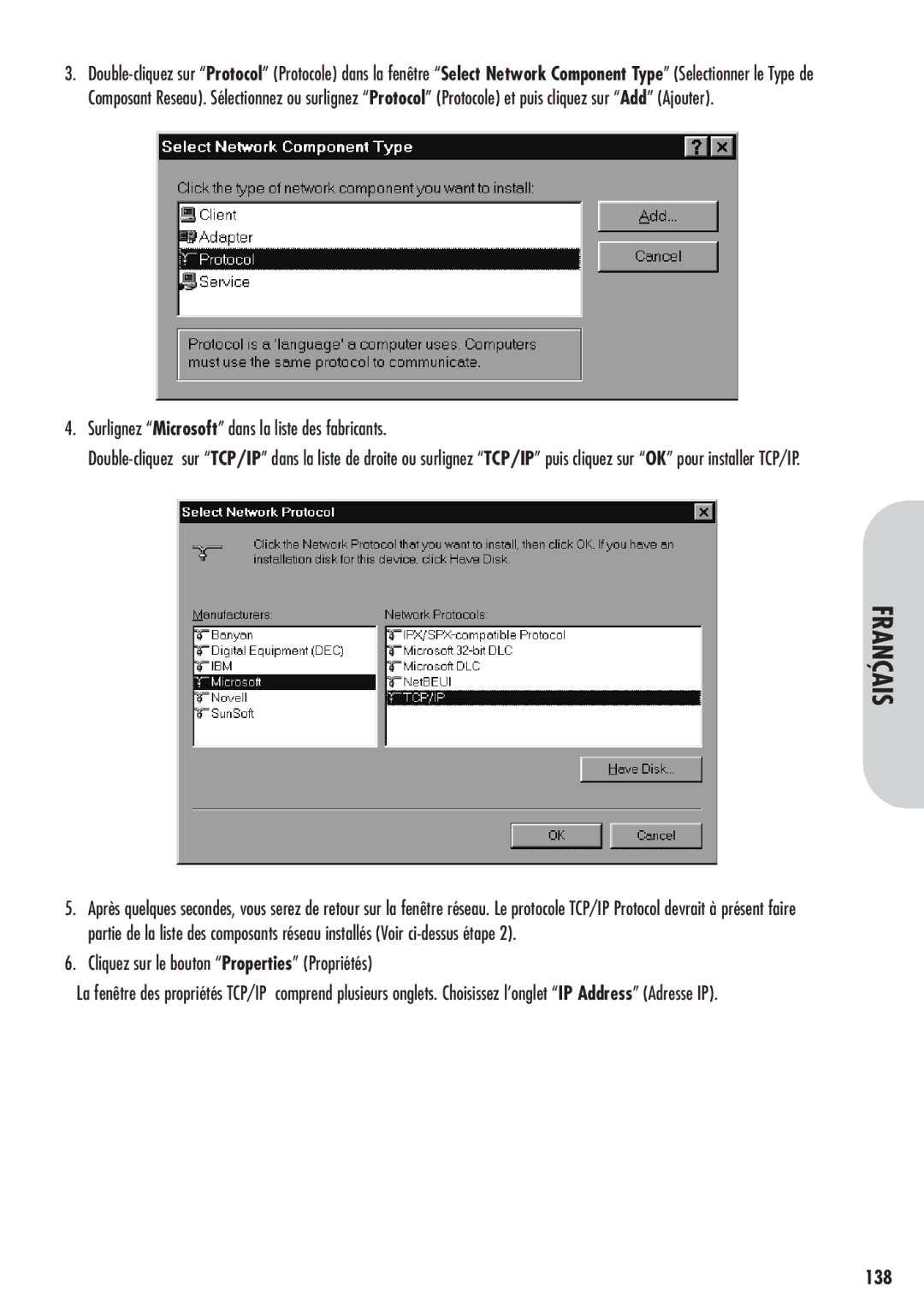 Corega 613-00041-01 Surlignez Microsoft dans la liste des fabricants, Cliquez sur le bouton Properties Propriétés, 138 