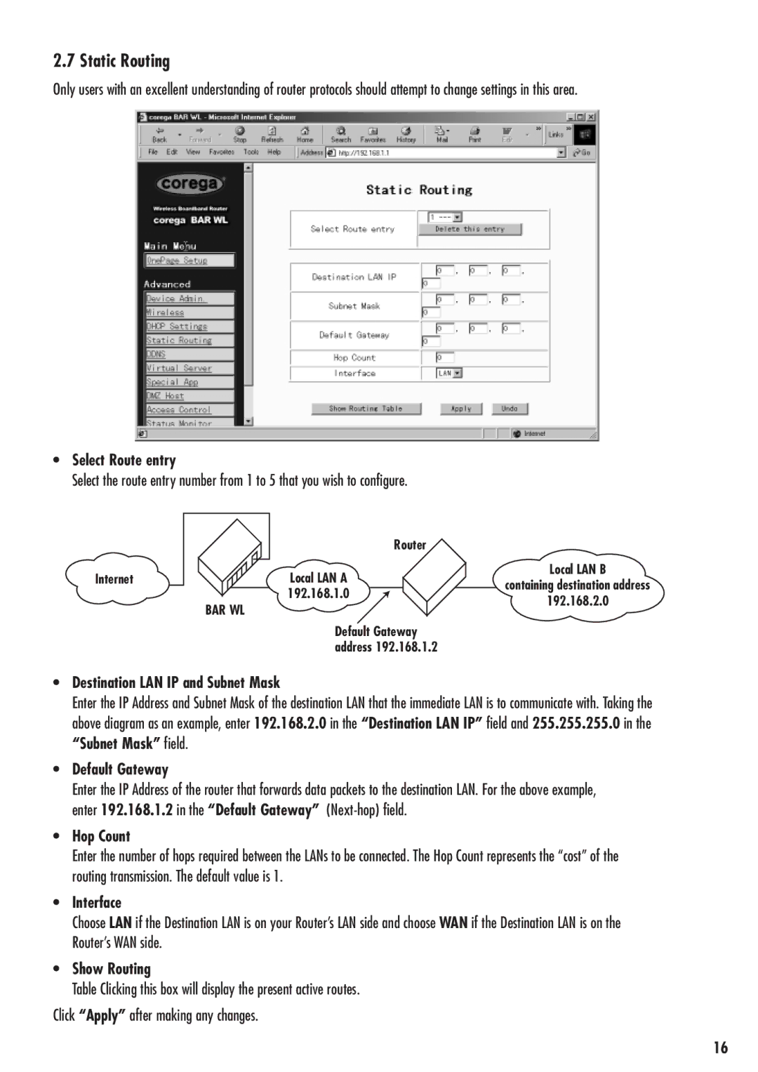 Corega 613-00041-01 manual Static Routing 