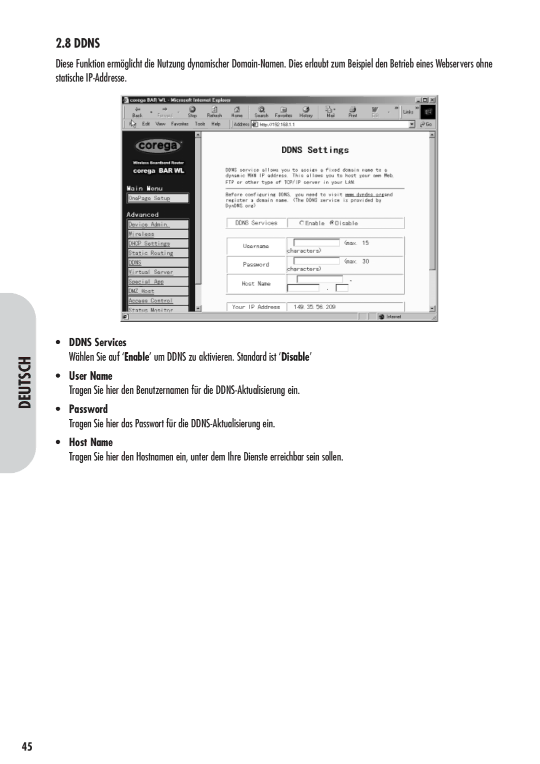 Corega 613-00041-01 manual Tragen Sie hier das Passwort für die DDNS-Aktualisierung ein 