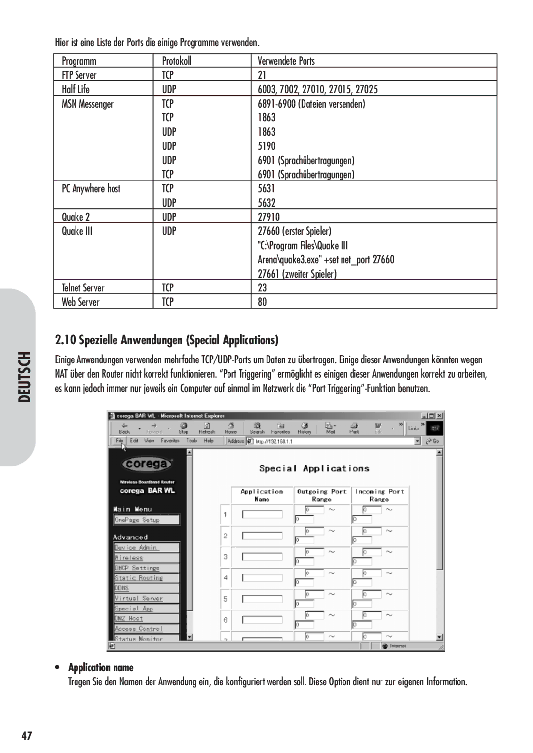 Corega 613-00041-01 Spezielle Anwendungen Special Applications, Dateien versenden, Sprachübertragungen, Erster Spieler 