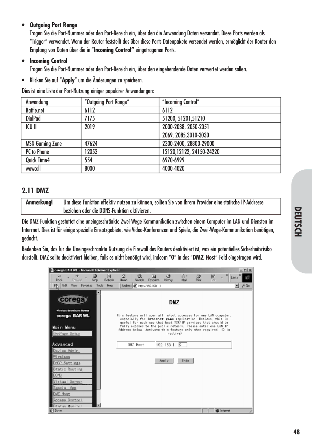 Corega 613-00041-01 manual 11 DMZ 