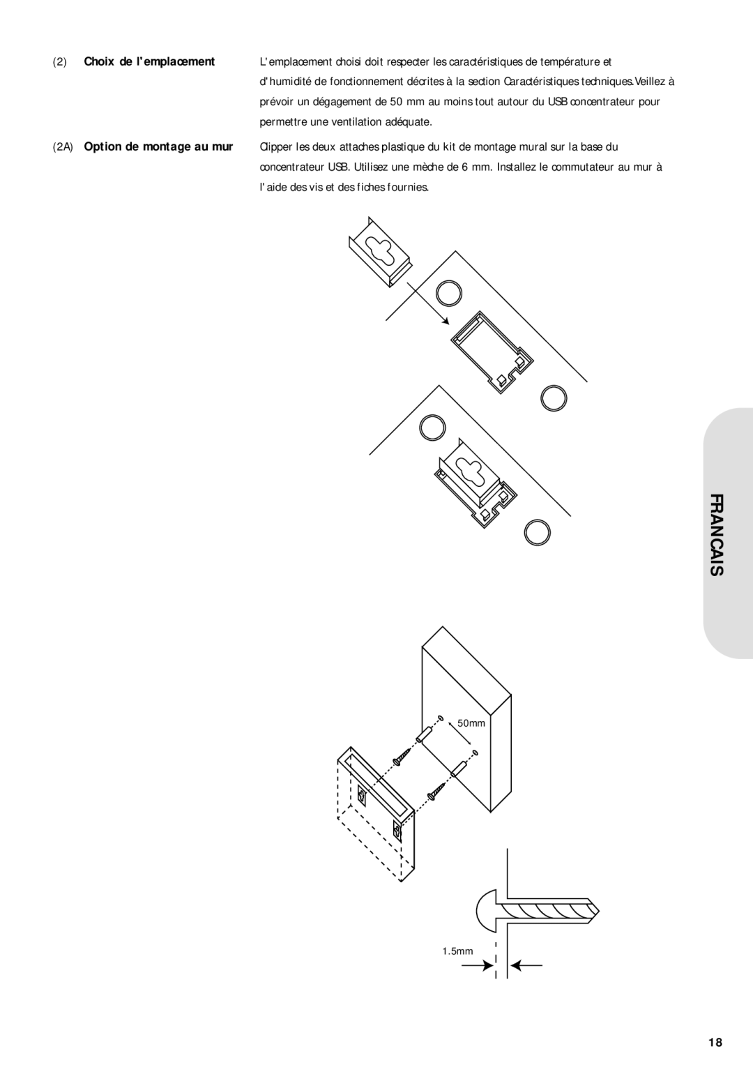 Corega USB2-HUB7 warranty Choix de lemplacement, Permettre une ventilation adéquate, Laide des vis et des fiches fournies 