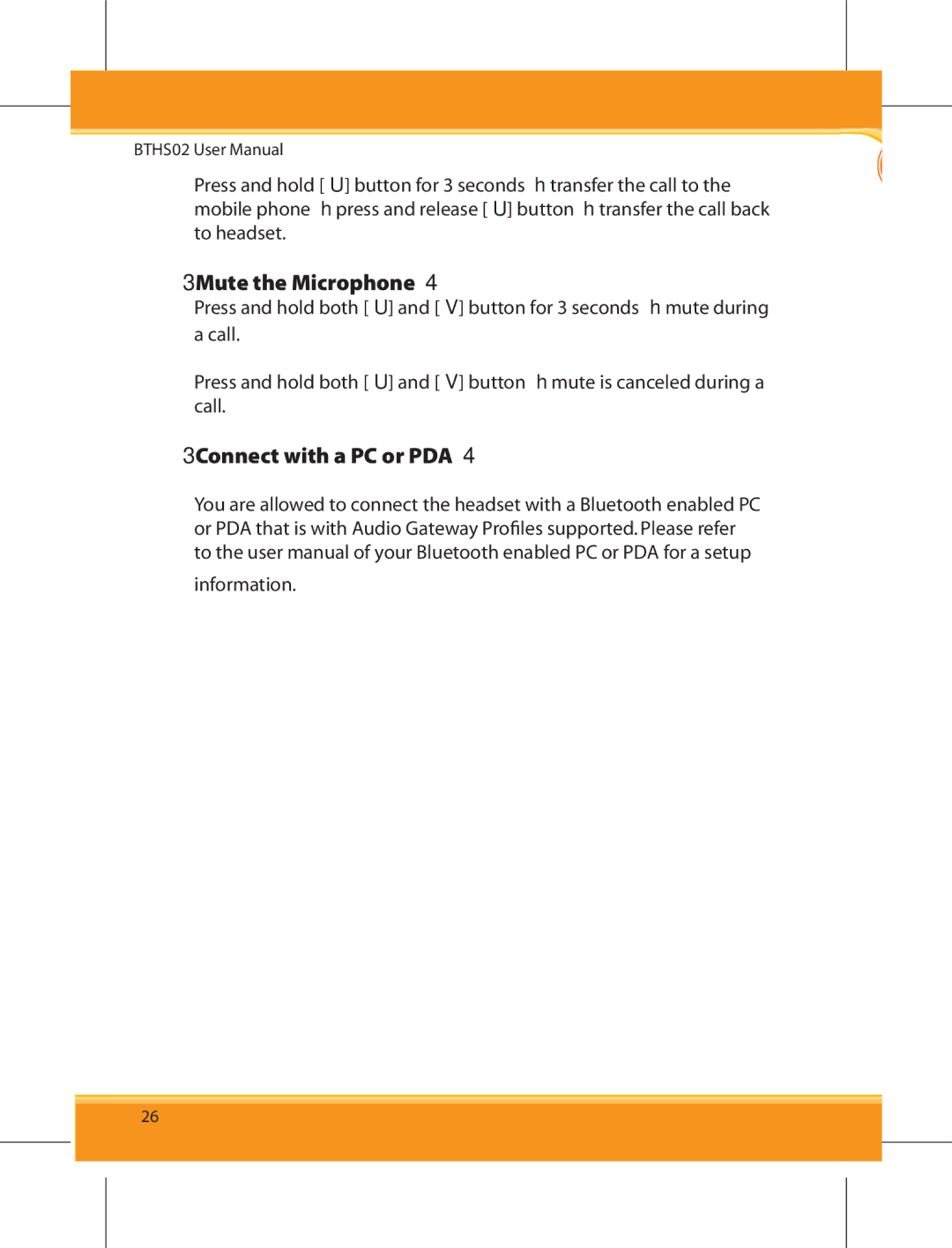 Corega BTHS02 user manual 《Mute the Microphone》, 《Connect with a PC or PDA》 