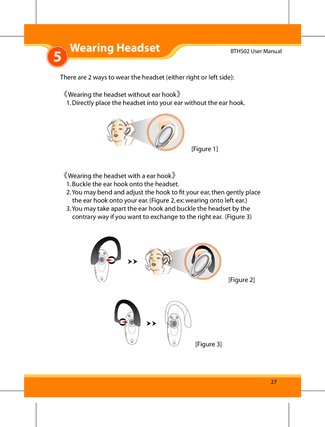 Corega BTHS02 user manual Wearing Headset 