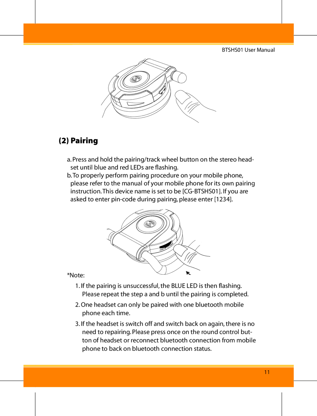 Corega BTSHS01 user manual Pairing 