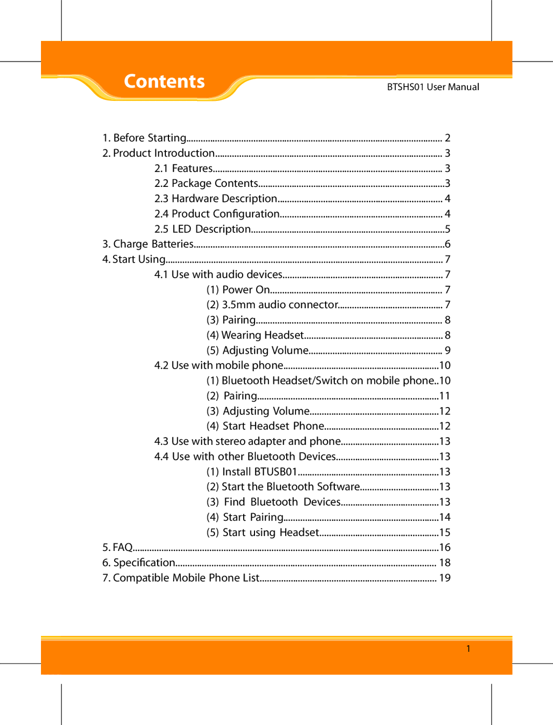 Corega BTSHS01 user manual Contents 