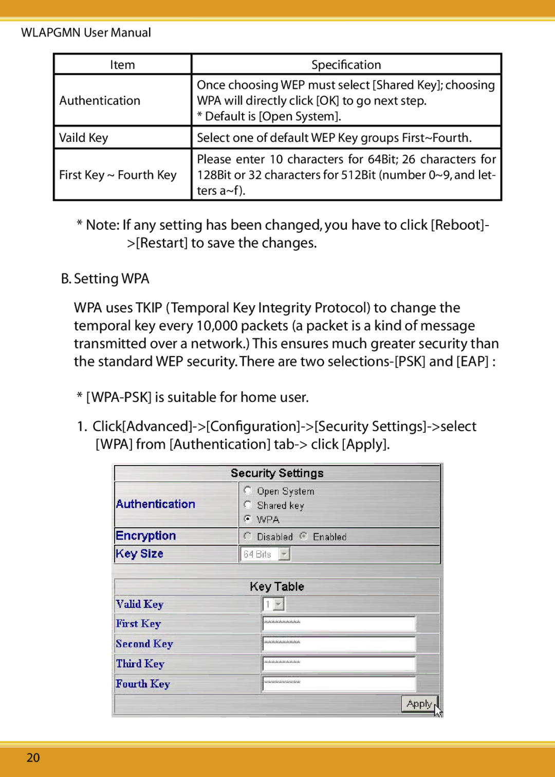 Corega CG-WLAPGMN user manual Setting WPA 