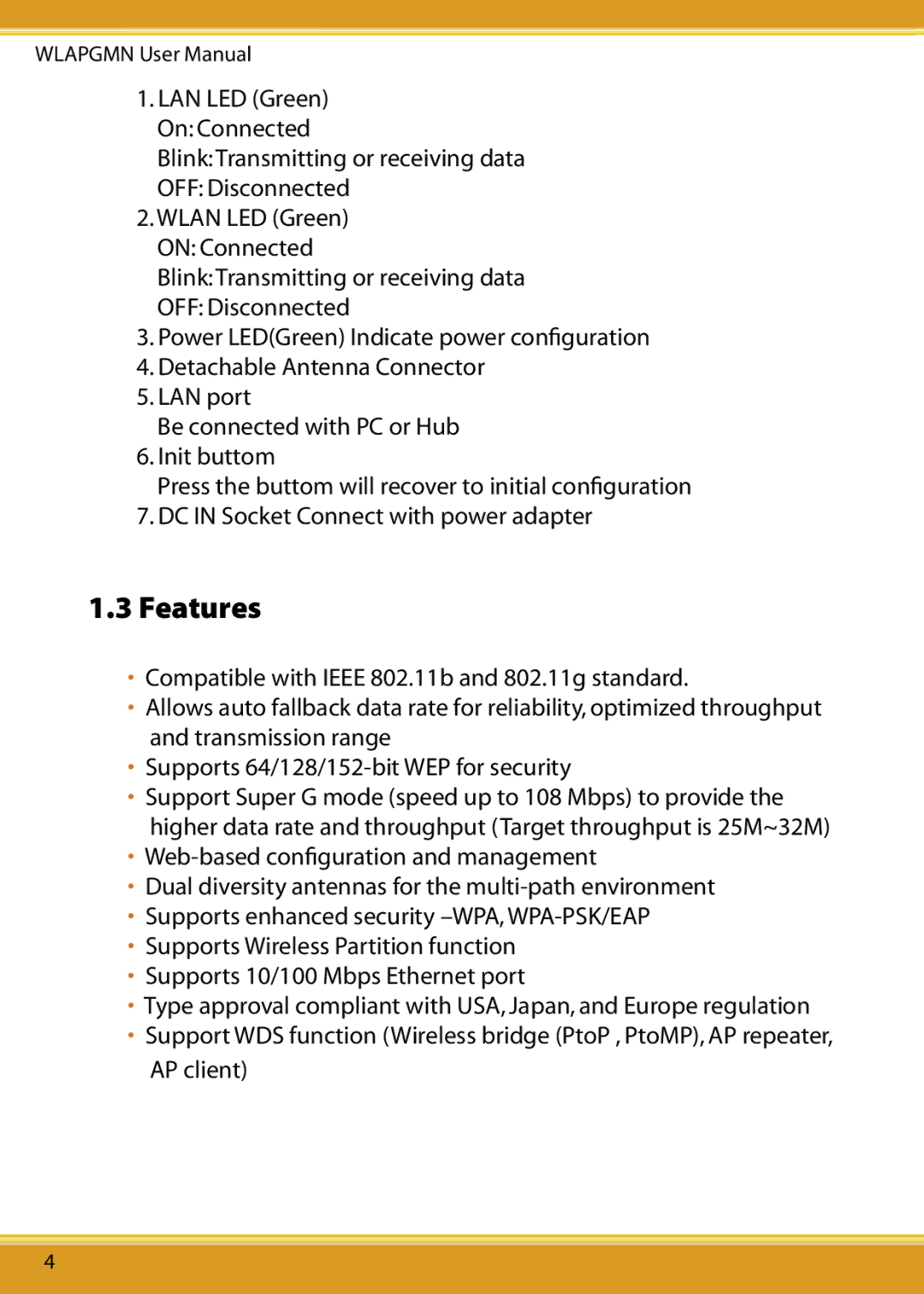 Corega CG-WLAPGMN user manual Features 