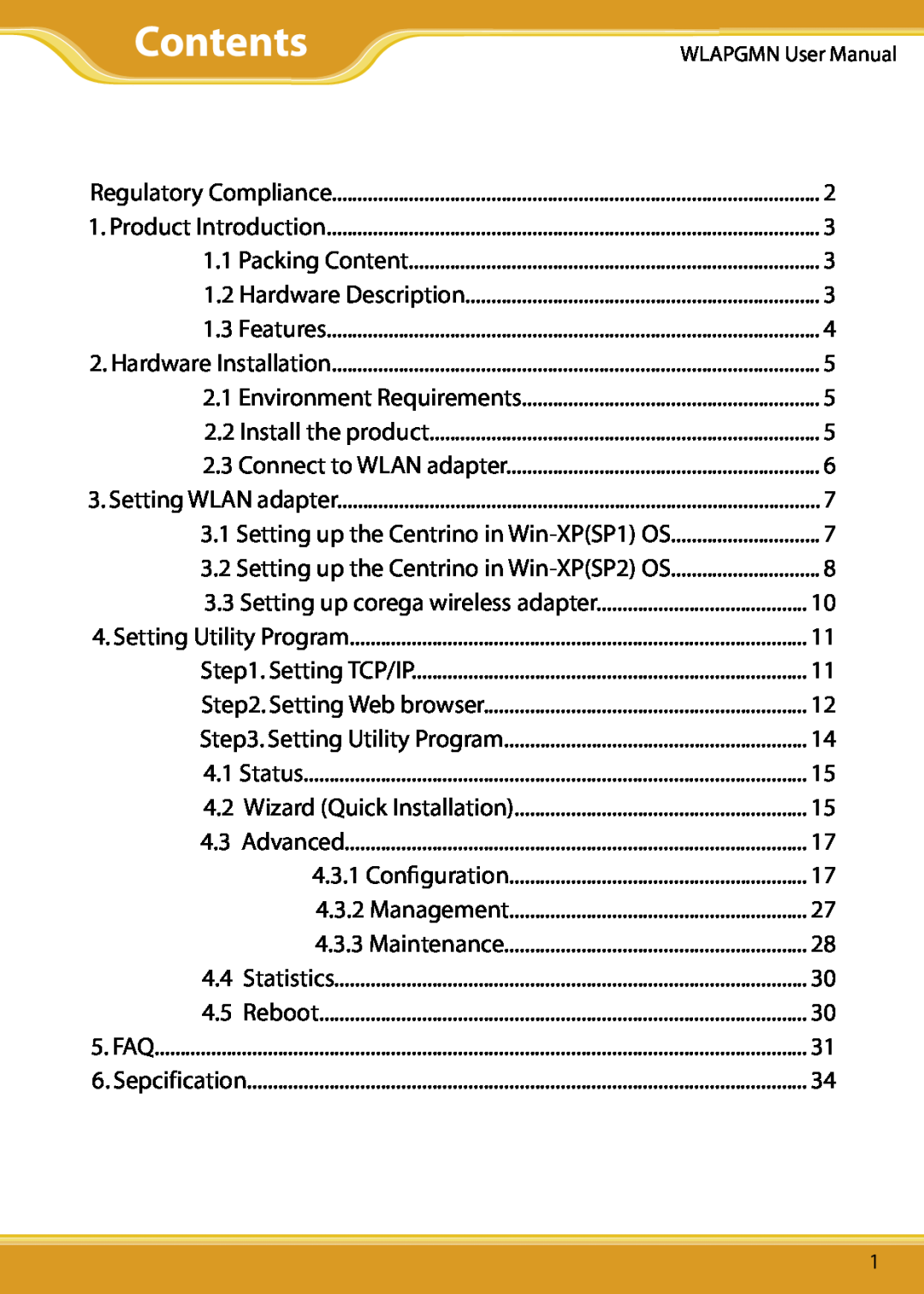 Corega CG-WLAPGMN user manual Contents, 4.3.1 Conﬁguration, Management, Maintenance 