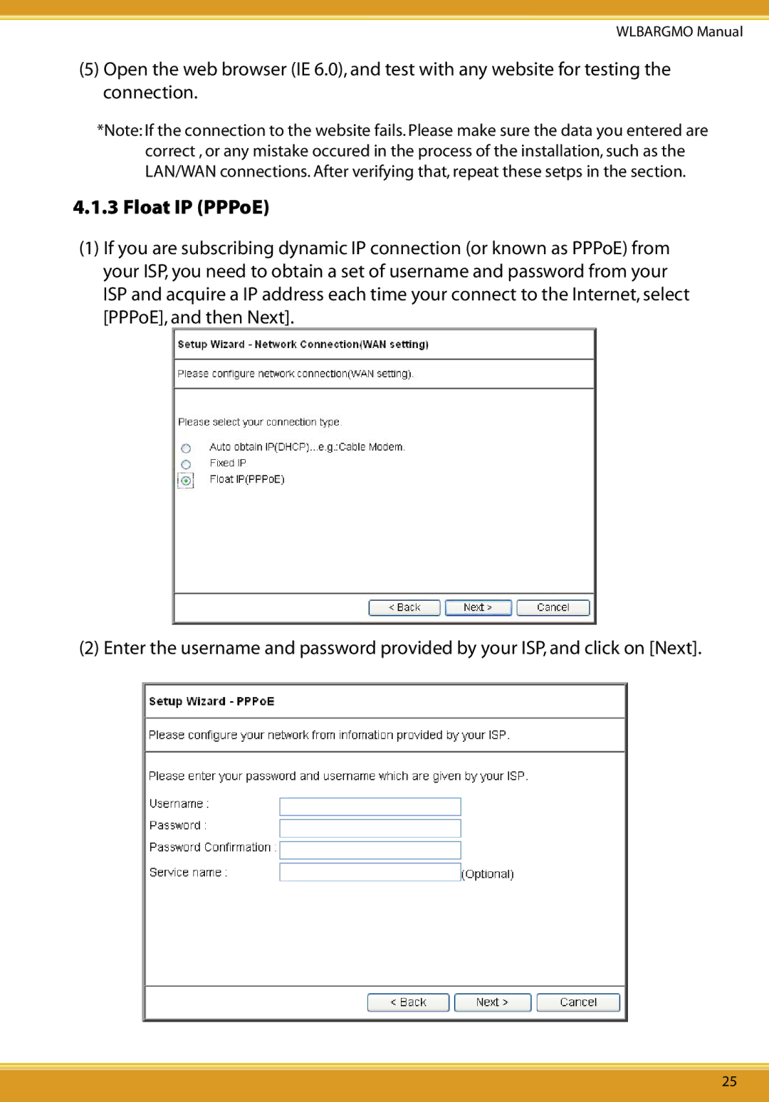 Corega CG-WLBARGMO user manual Float IP PPPoE 