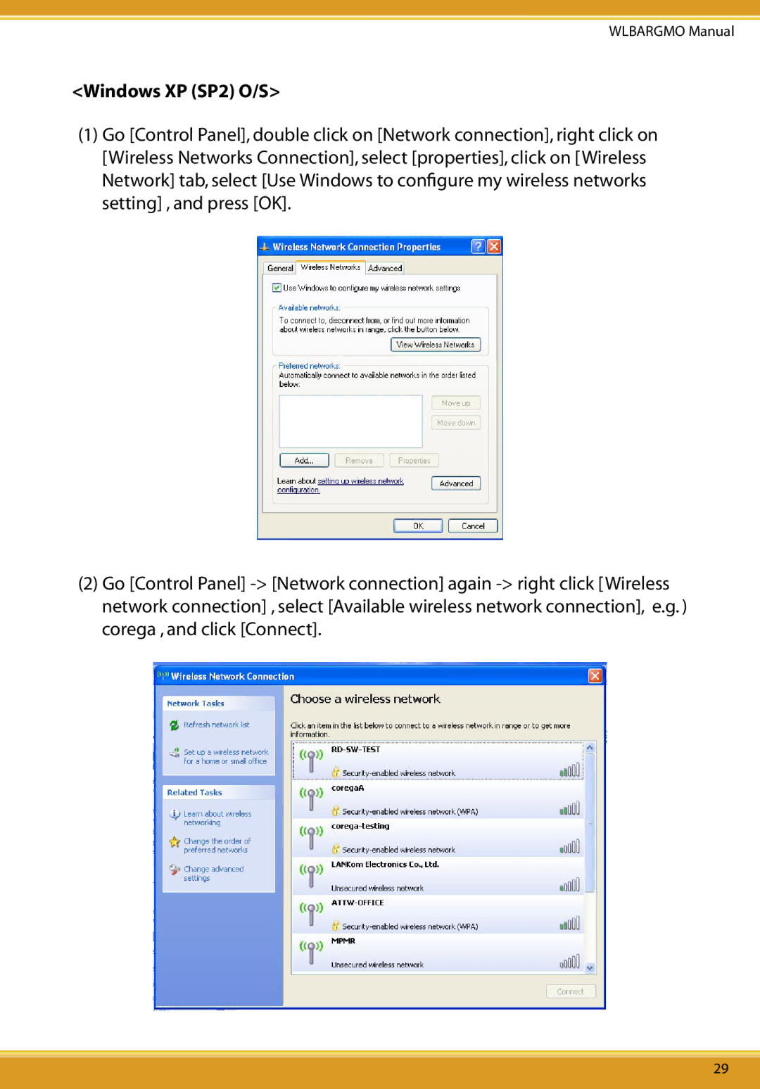 Corega CG-WLBARGMO user manual Windows XP SP2 O/S 