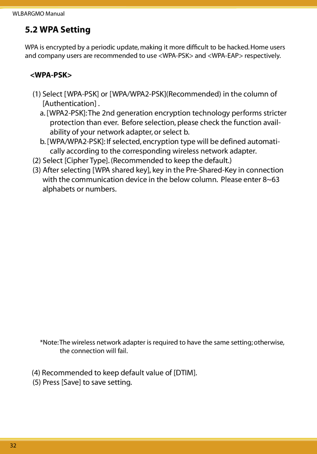 Corega CG-WLBARGMO user manual WPA Setting 