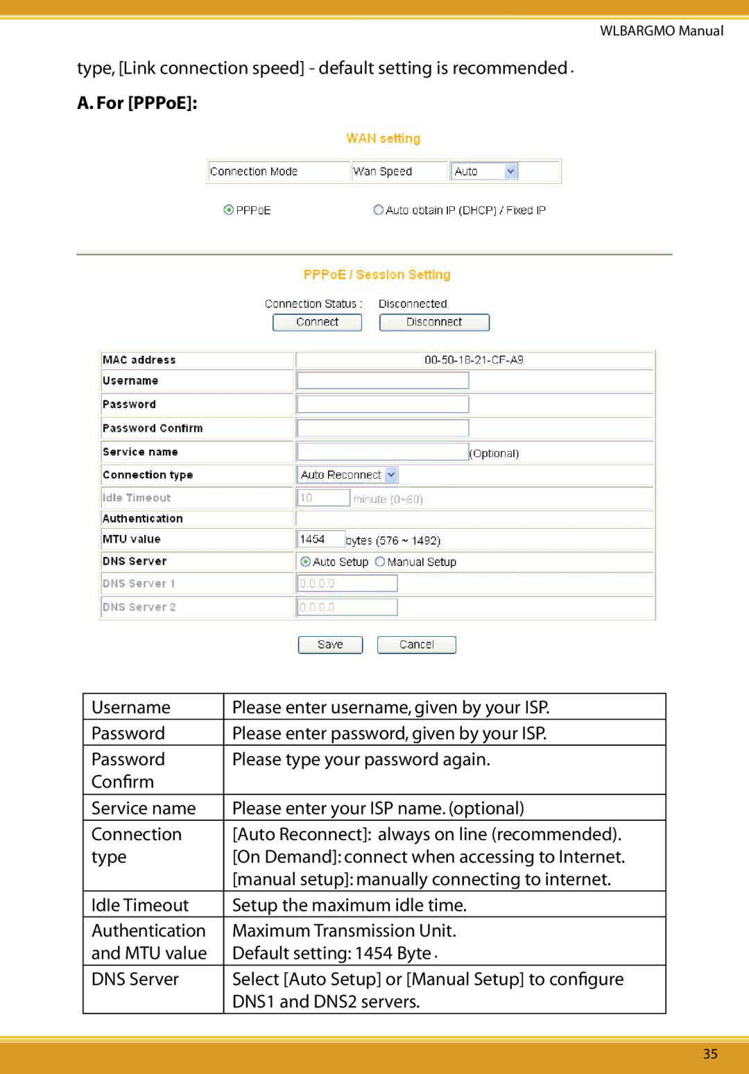 Corega CG-WLBARGMO user manual For PPPoE 