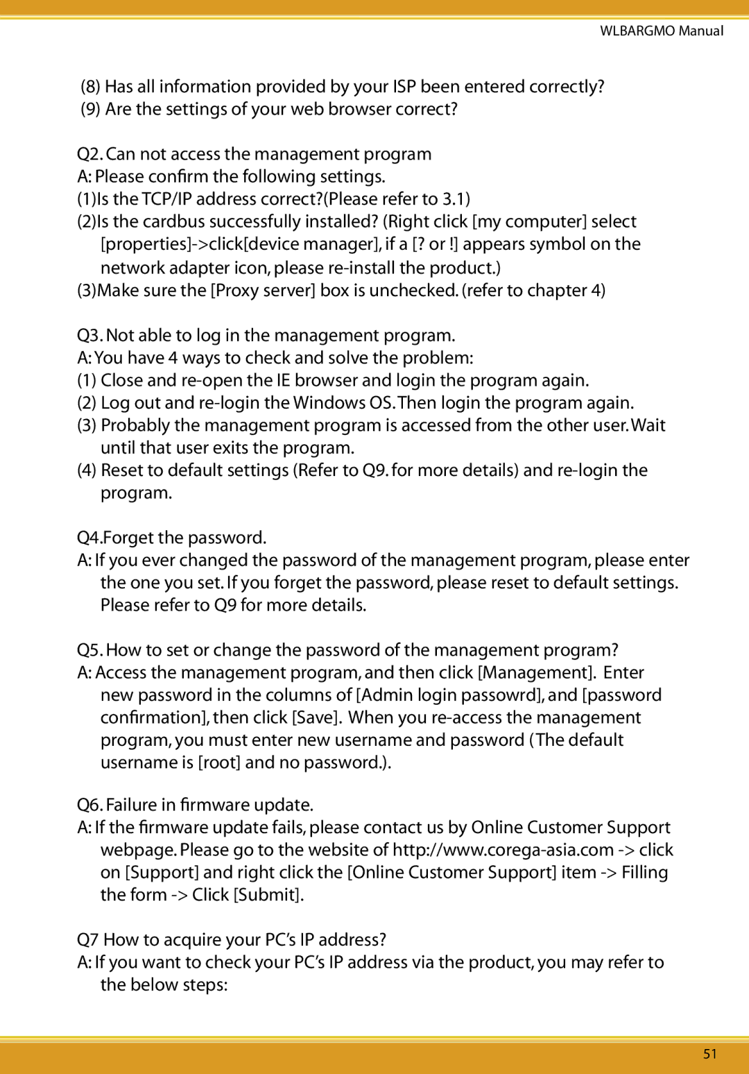 Corega CG-WLBARGMO user manual 1Is the TCP/IP address correct?Please refer to 