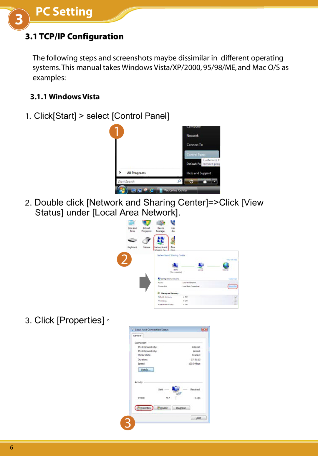 Corega CG-WLBARGMO user manual TCP/IP Configuration, Windows Vista 