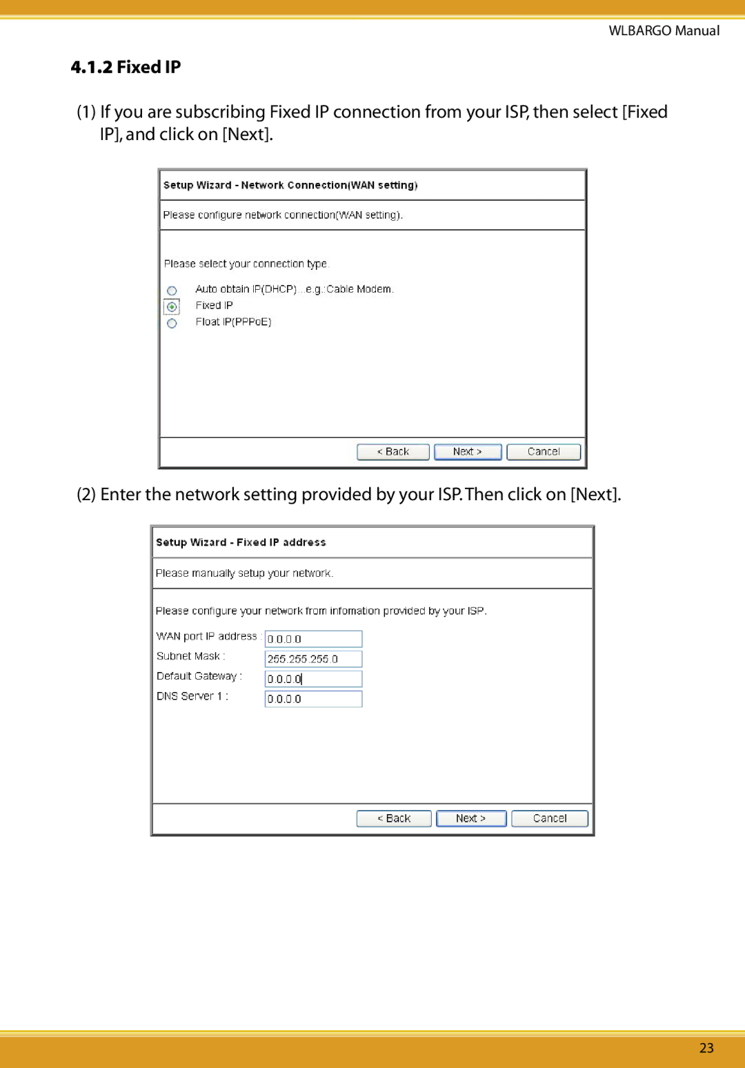 Corega CG-WLBARGO user manual Fixed IP 