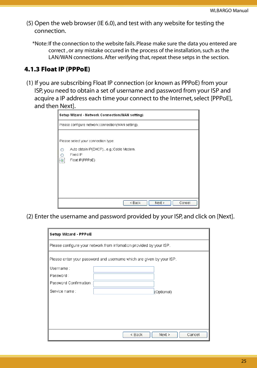 Corega CG-WLBARGO user manual Float IP PPPoE 