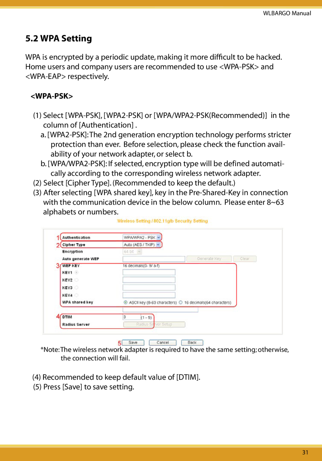 Corega CG-WLBARGO user manual WPA Setting 