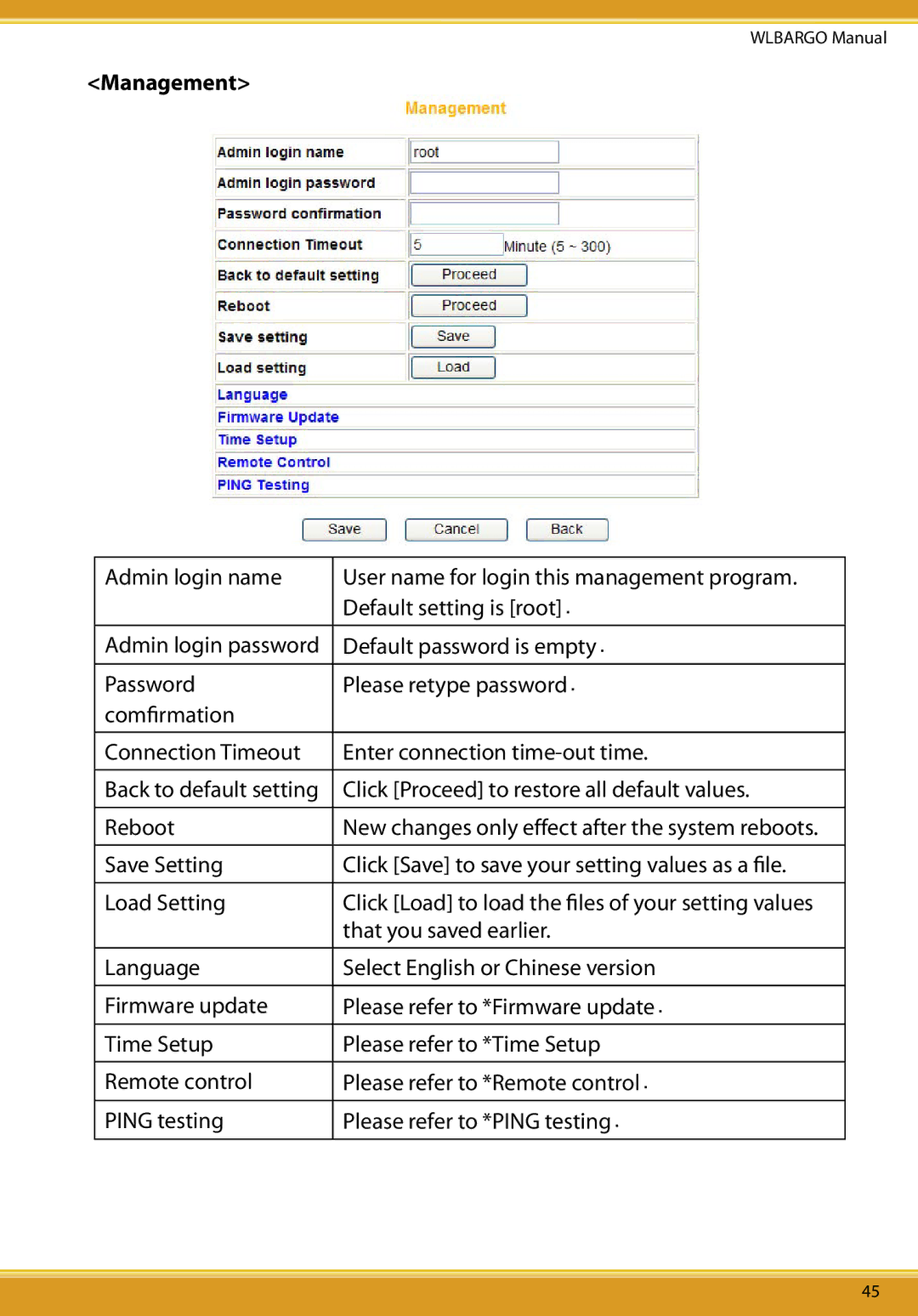 Corega CG-WLBARGO user manual Management 