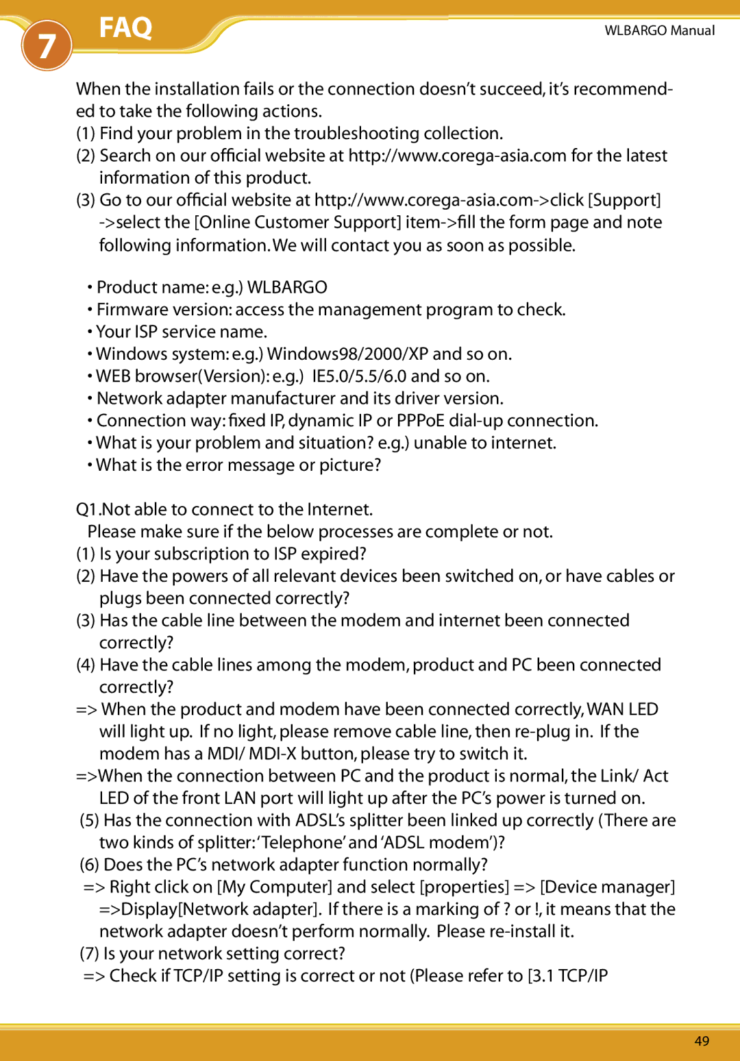 Corega CG-WLBARGO user manual Faq 