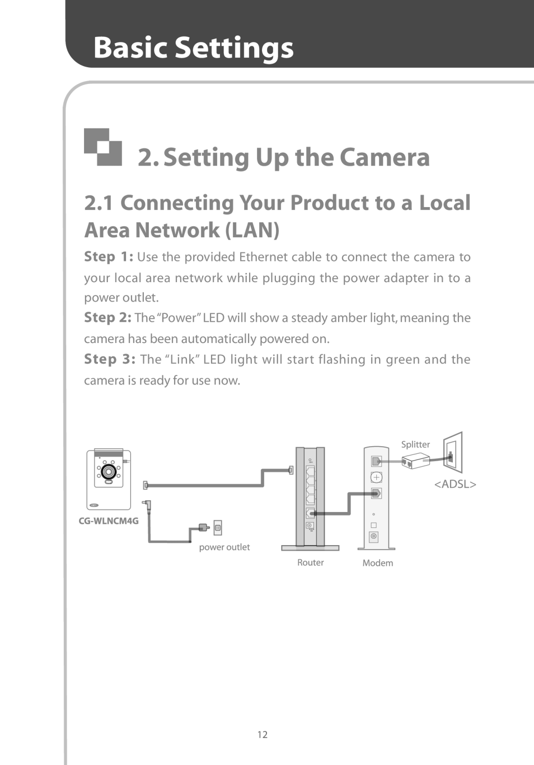 Corega CG-WLNCM4G manual Setting Up the Camera, Connecting Your Product to a Local Area Network LAN 