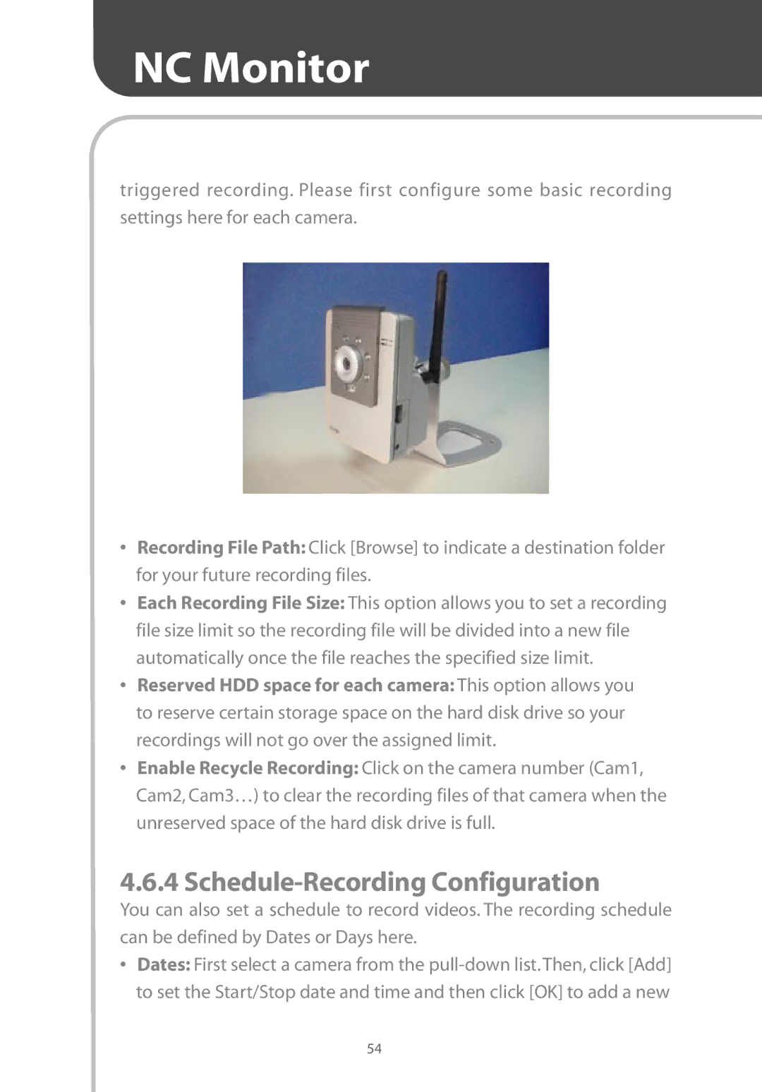 Corega CG-WLNCM4G manual Schedule-Recording Configuration 