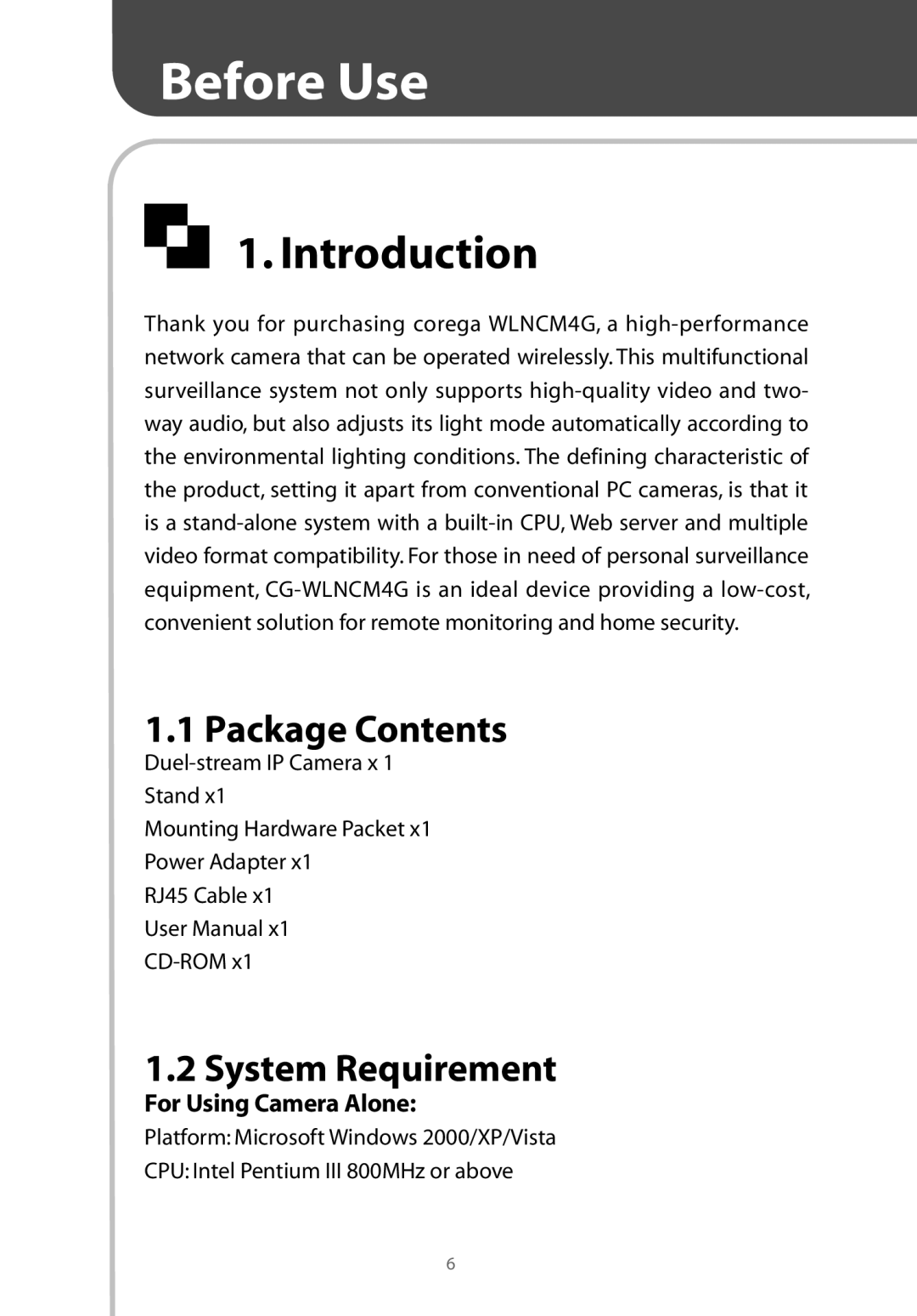 Corega CG-WLNCM4G manual Introduction, Package Contents, System Requirement 