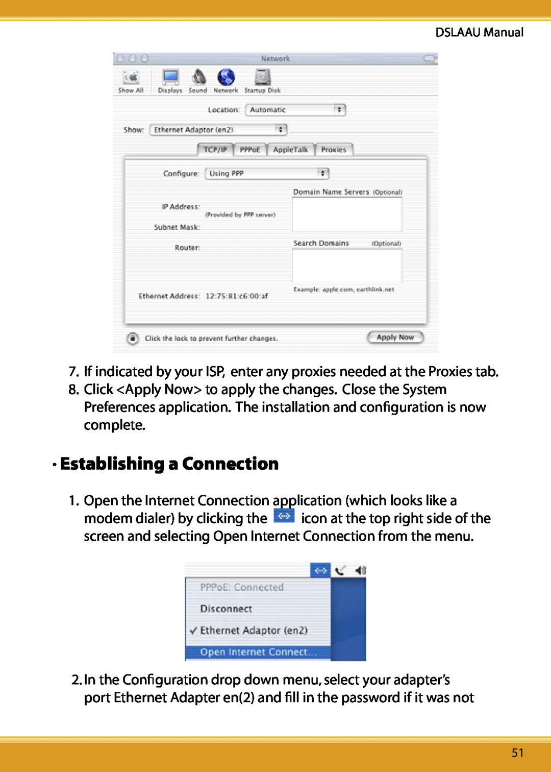 Corega DSLAAU user manual Establishing a Connection 