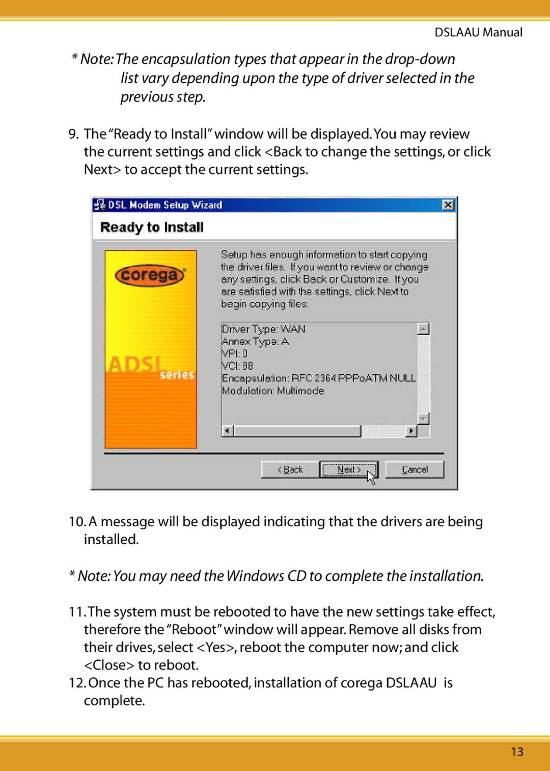 Corega DSLAAU user manual Dslaau Manual 