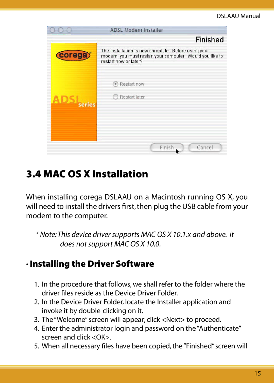 Corega DSLAAU user manual MAC OS X Installation 